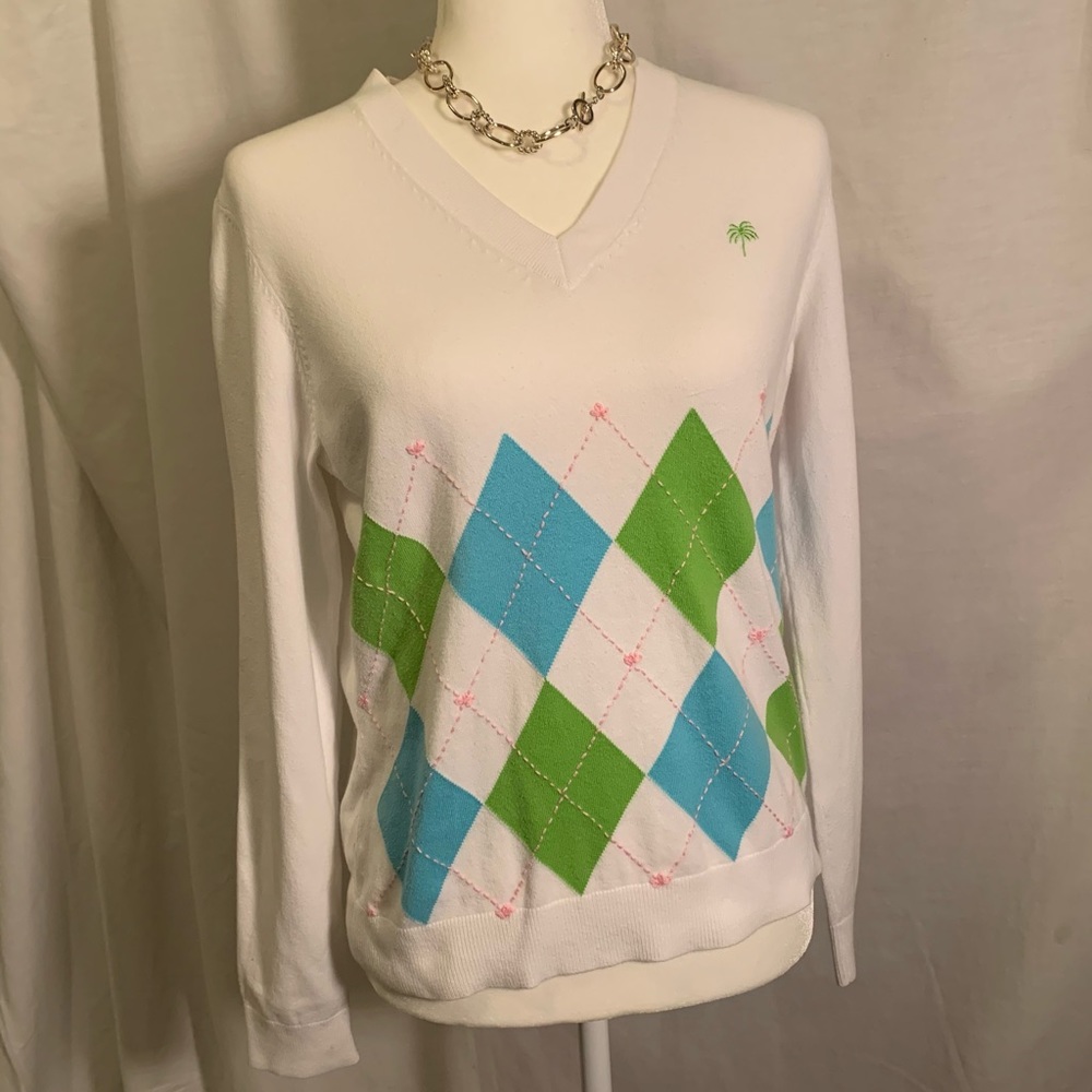Lilly Pulitzer V-Neck Argyle Sweater